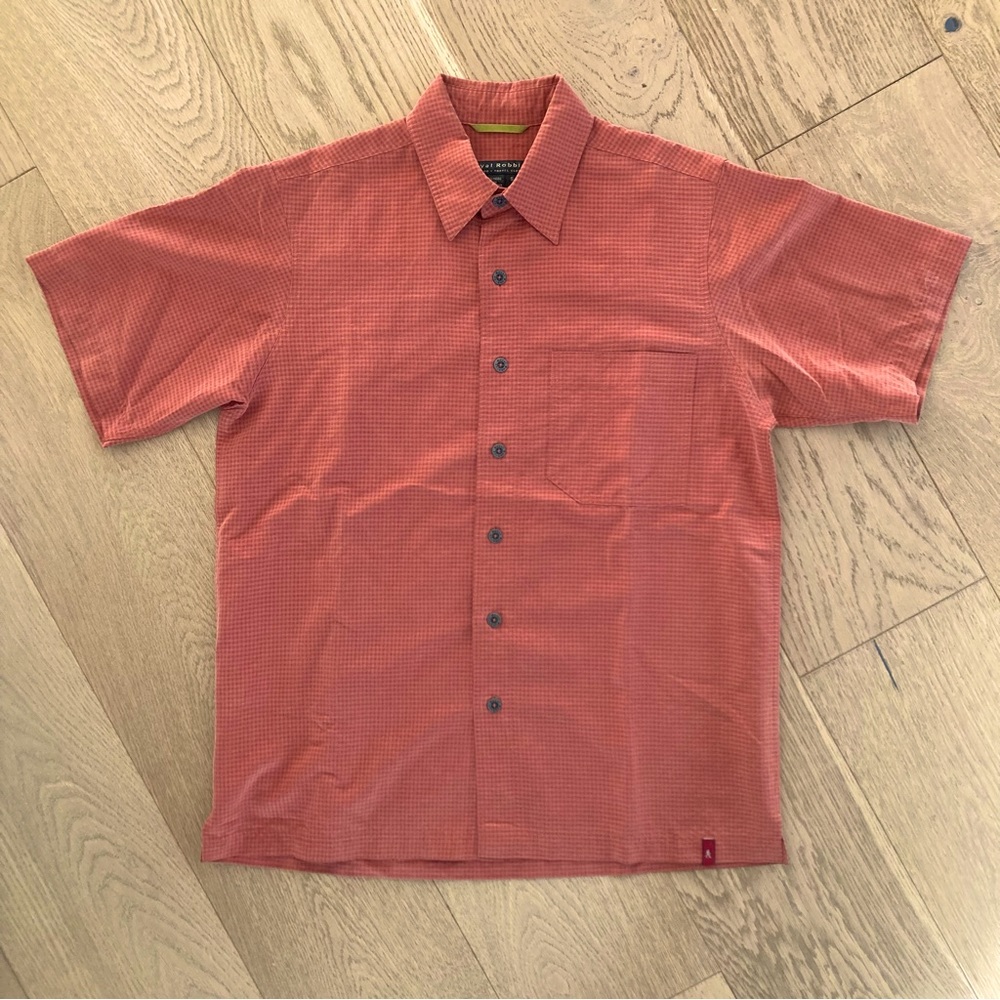 Royal Robbins Orange Check Short Sleeve Outdoor Hiking Button Front Shirt Mens S